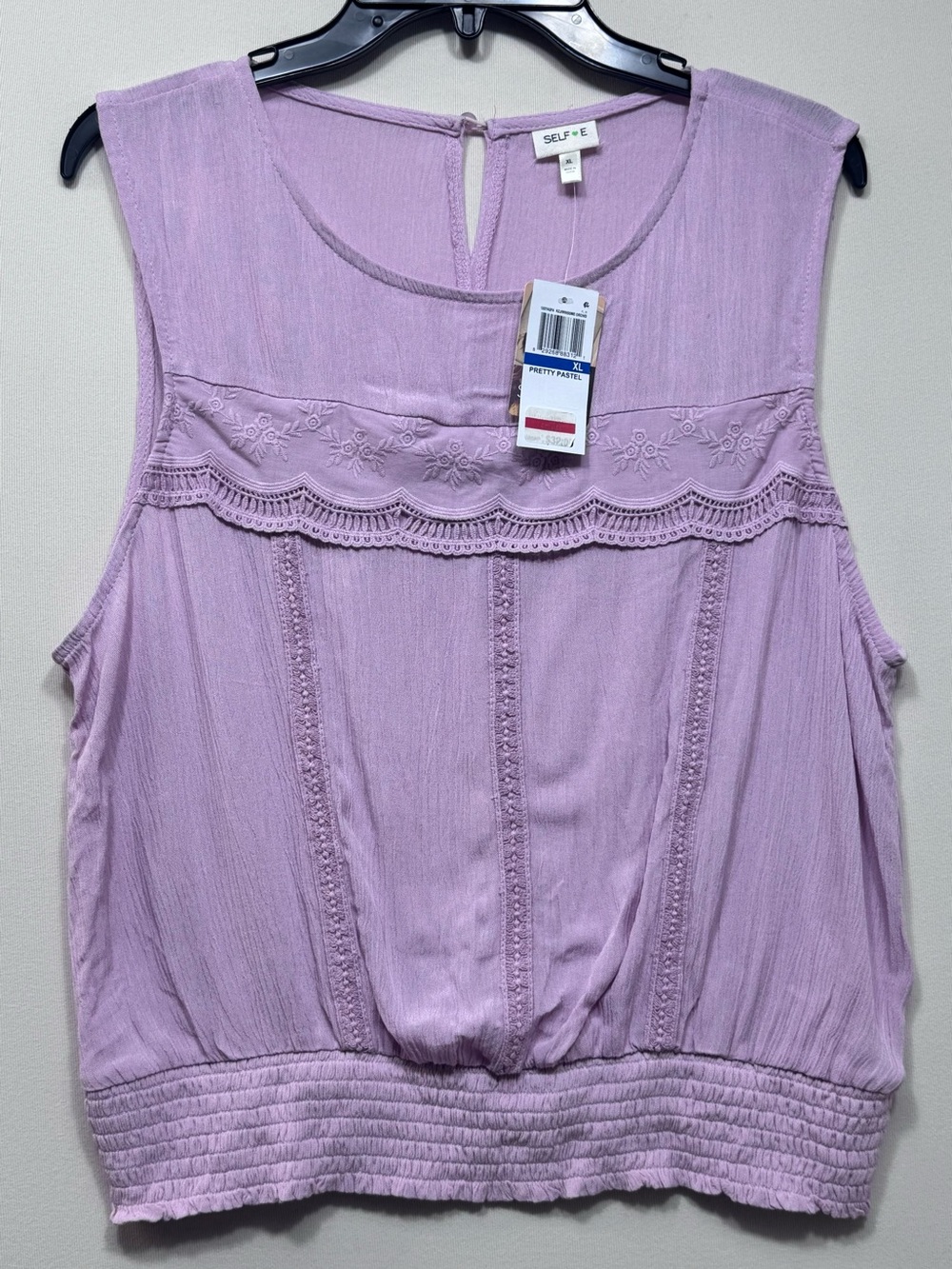 Self Esteem Juniors' Smocked Waist Lace Trim Tank Top Size XL nwt